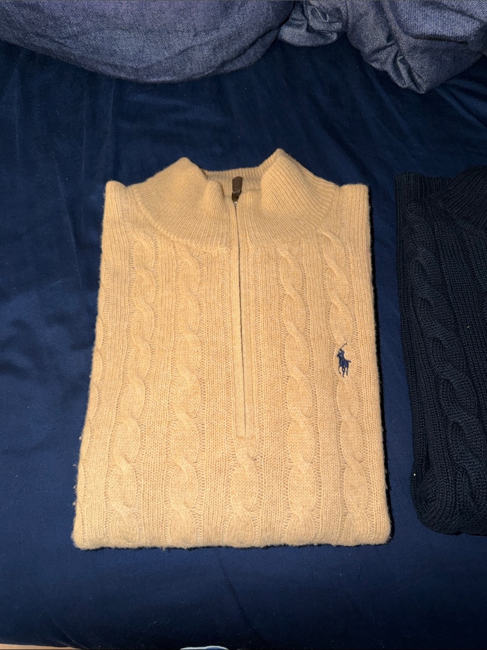 Polo Ralph Lauren Wool-Cashmere Cable Knit Quarter Zip Sweater - L - MSRP $185